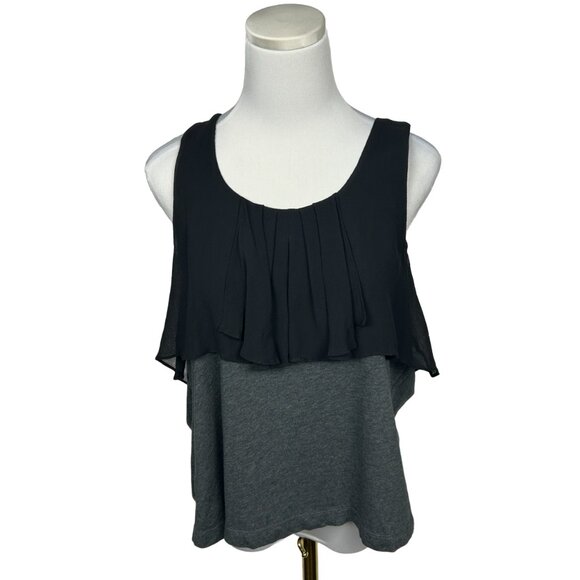Theory Tank Top Women L Blouse‎ Black Cotton Silk Chiffon Sleeveless Saundera - Picture 1 of 12